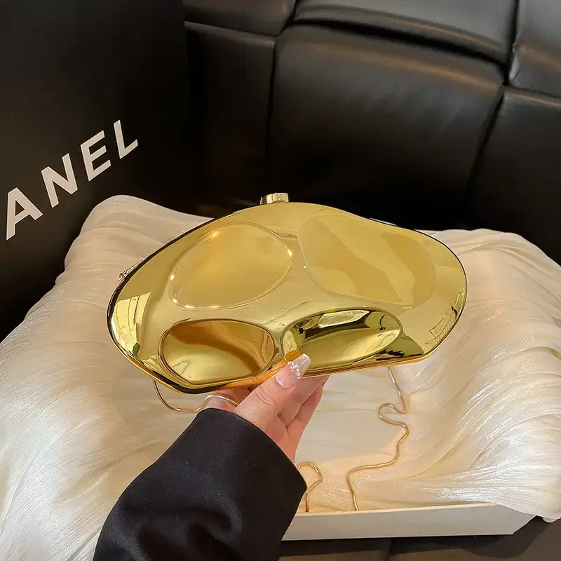 Golden Acrylic Evening Bag with Chain Shoulder Crossbody
