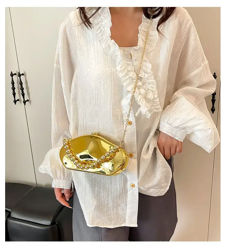 Golden Acrylic Evening Bag with Chain Shoulder Crossbody — feature 1