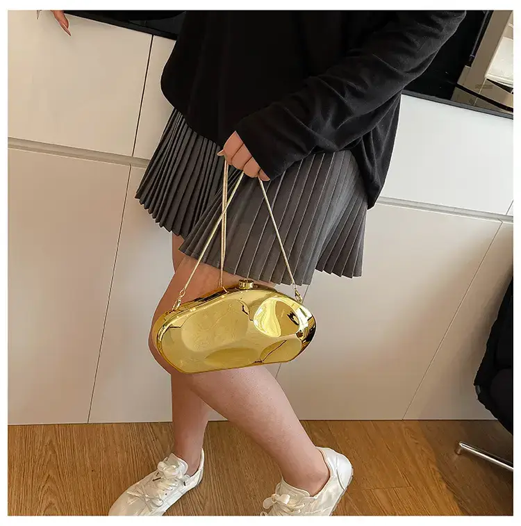 Golden Acrylic Evening Bag with Chain Shoulder Crossbody — feature 11