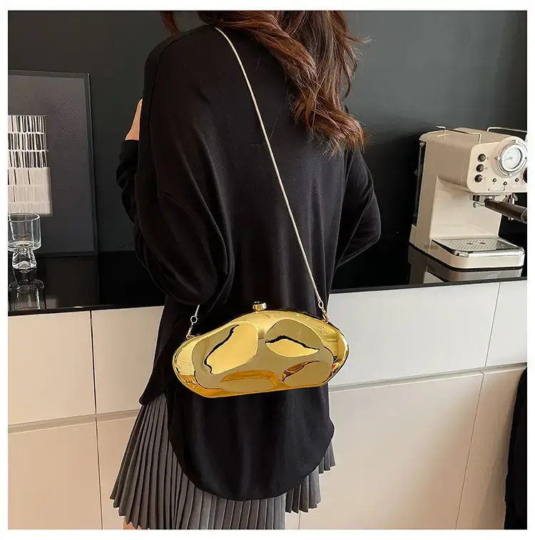 Golden Acrylic Evening Bag with Chain Shoulder Crossbody — feature 13