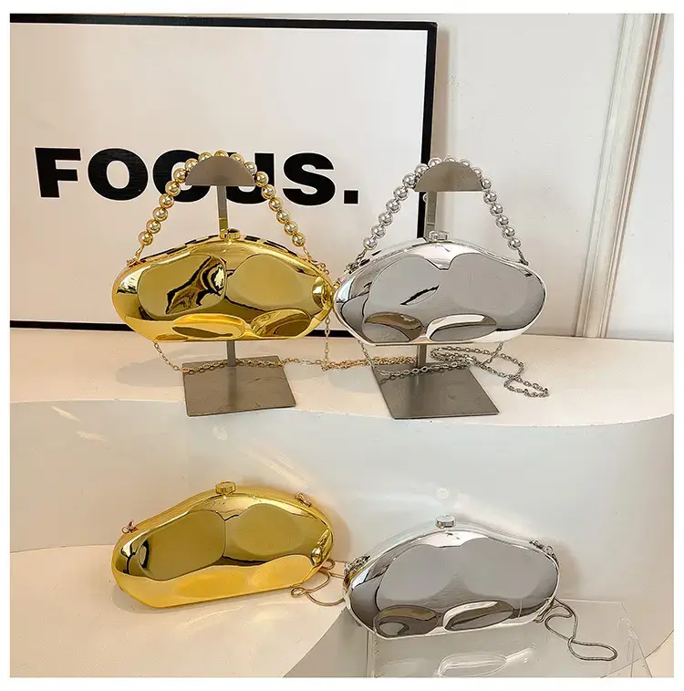 Golden Acrylic Evening Bag with Chain Shoulder Crossbody — feature 18