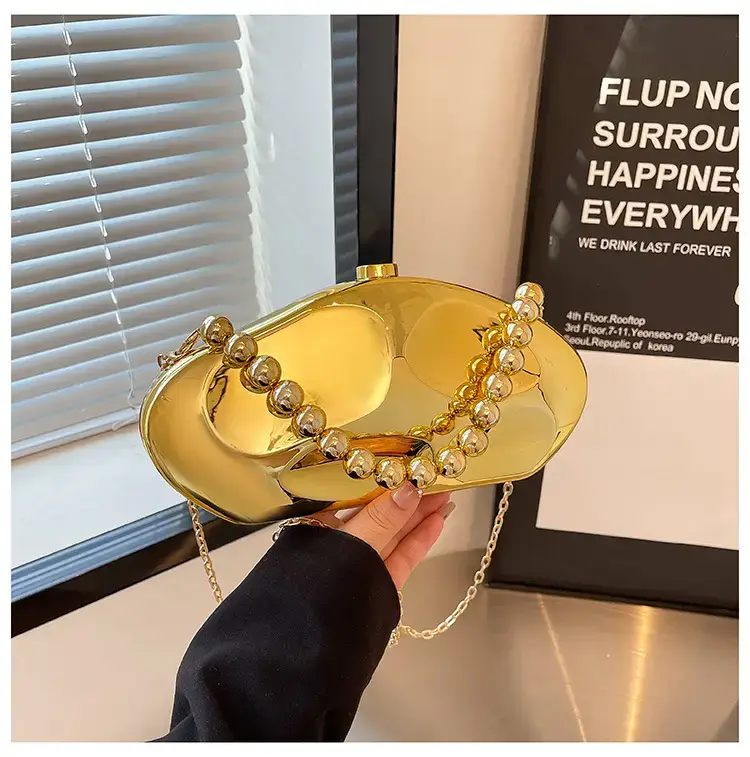 Golden Acrylic Evening Bag with Chain Shoulder Crossbody — feature 20