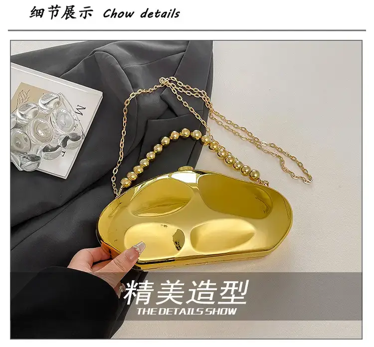 Golden Acrylic Evening Bag with Chain Shoulder Crossbody — feature 4