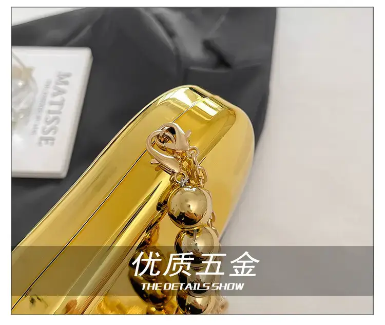 Golden Acrylic Evening Bag with Chain Shoulder Crossbody — feature 6