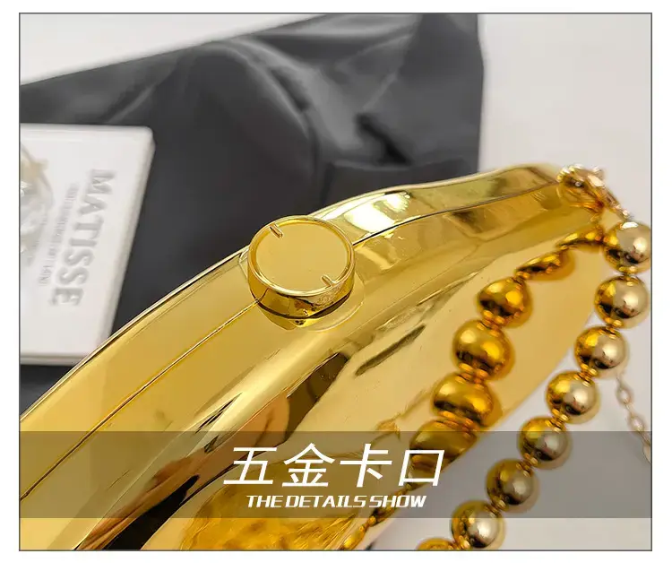 Golden Acrylic Evening Bag with Chain Shoulder Crossbody — feature 7