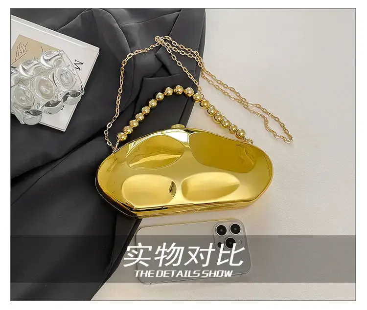 Golden Acrylic Evening Bag with Chain Shoulder Crossbody — feature 8