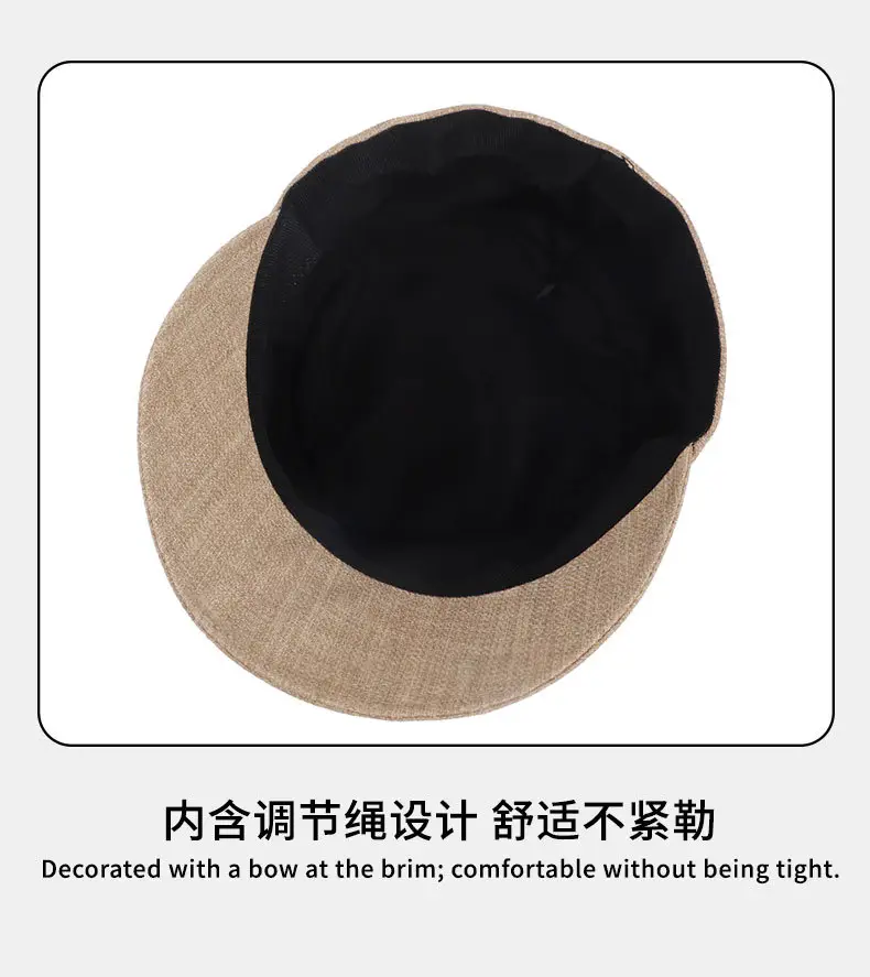 Women Linen Peaked Cap Beige Casual — feature 14