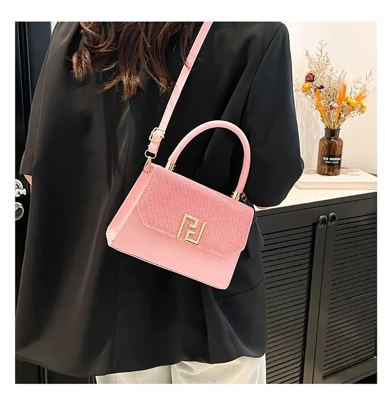 Pink Square Handbag with Gold Embroidery — feature 18