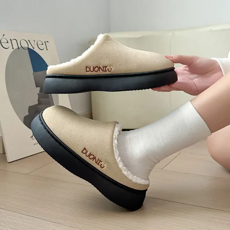 Home Warm Cotton Slippers for Women in Winter Fleece-Lined, Wear-Resistant and Non-Slip Couple's Baotou Slippers for Women in Winter
