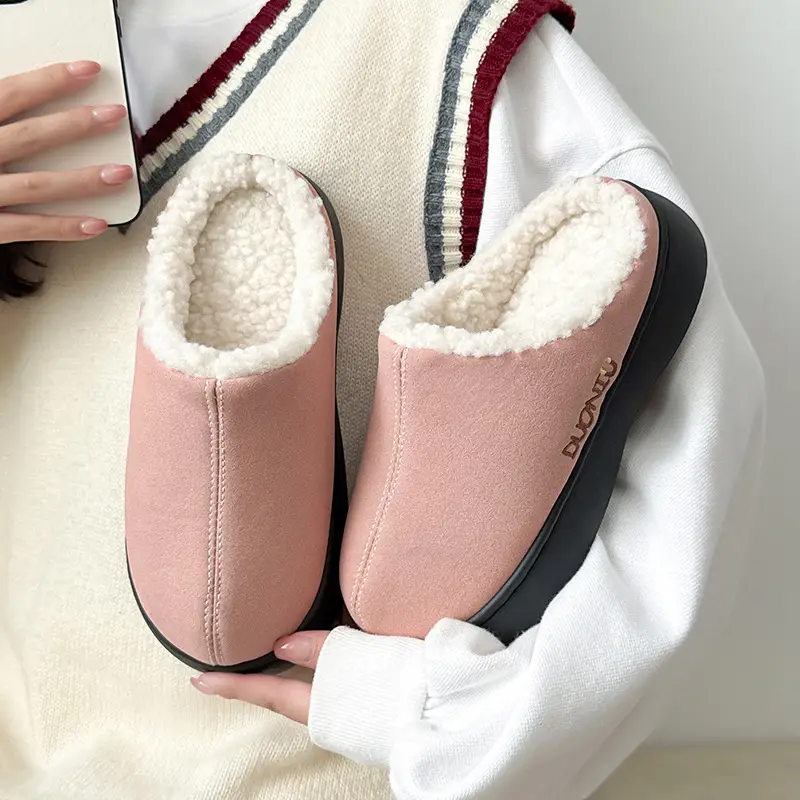 Home Warm Cotton Slippers for Women in Winter Fleece-Lined, Wear-Resistant and Non-Slip Couple's Baotou Slippers for Women in Winter