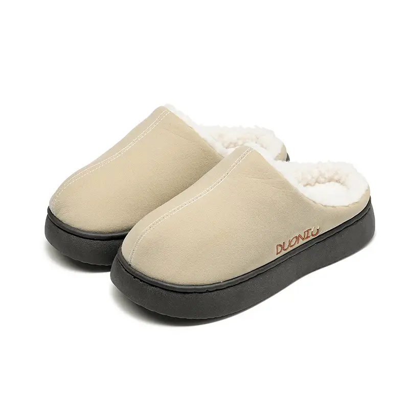 Home Warm Cotton Slippers for Women in Winter Fleece-Lined, Wear-Resistant and Non-Slip Couple's Baotou Slippers for Women in Winter