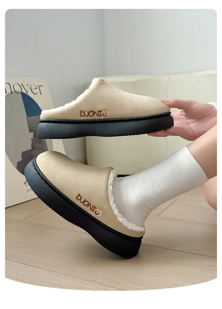 Home Warm Cotton Slippers for Women in Winter Fleece-Lined, Wear-Resistant and Non-Slip Couple's Baotou Slippers for Women in Winter — feature 12