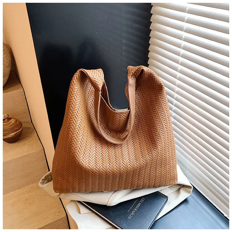 Women's Large Capacity Tan Textured Shoulder Bag — feature 14