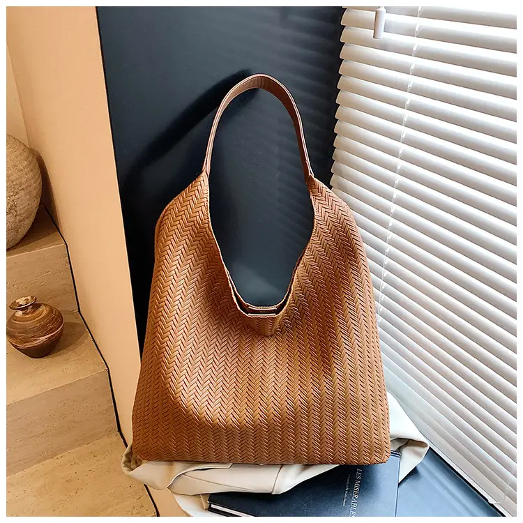 Women's Large Capacity Tan Textured Shoulder Bag — feature 15