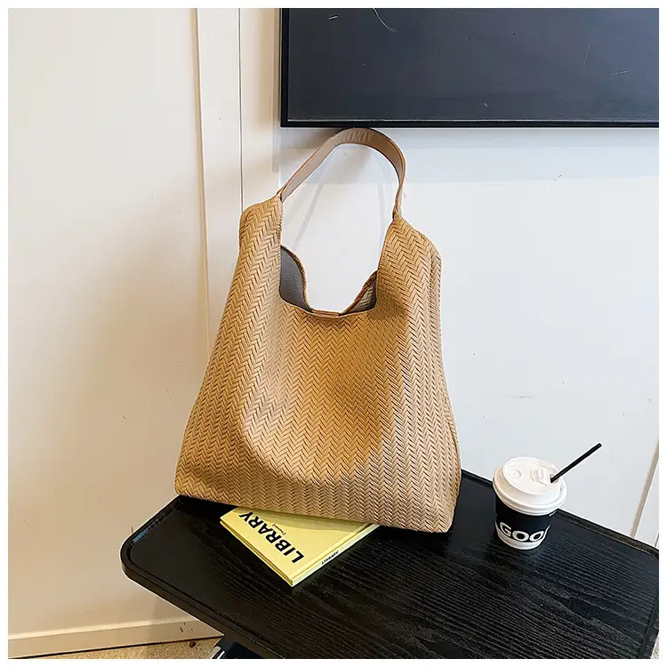 Women's Large Capacity Tan Textured Shoulder Bag — feature 19