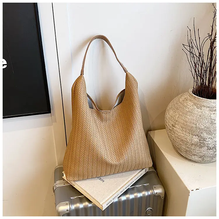 Women's Large Capacity Tan Textured Shoulder Bag — feature 20