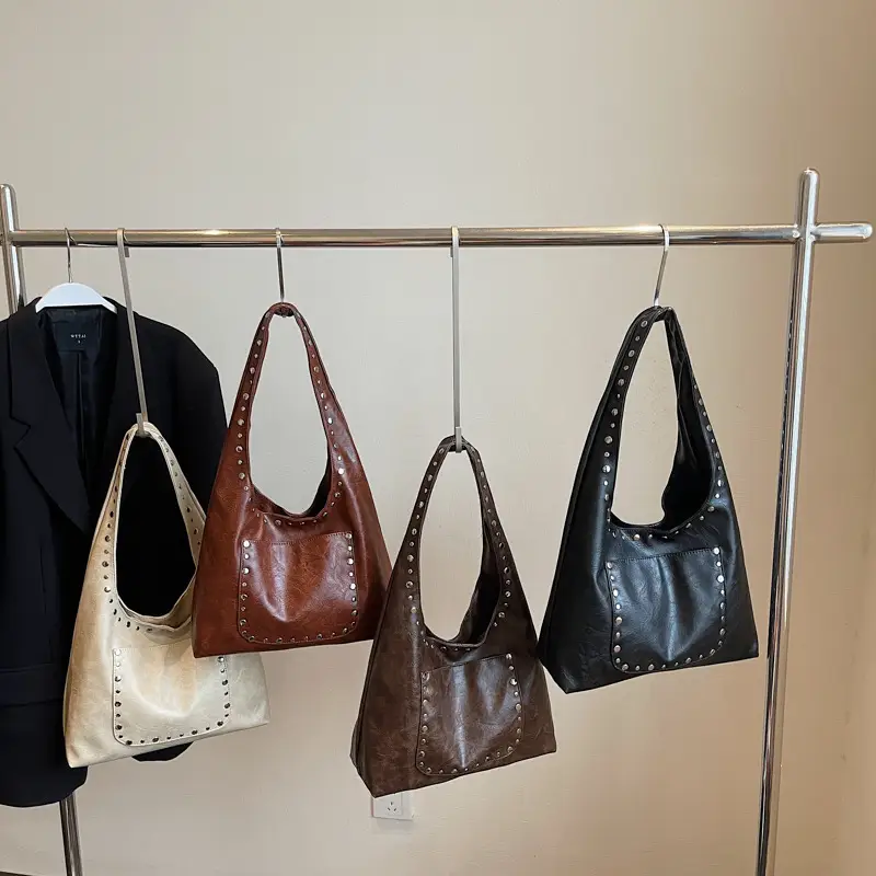 Retro Rivet Leather Shoulder Bag for Women - Image 6