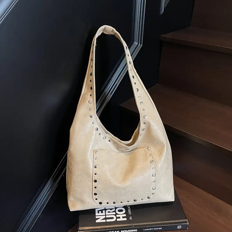 Retro Rivet Leather Shoulder Bag for Women - Image 7