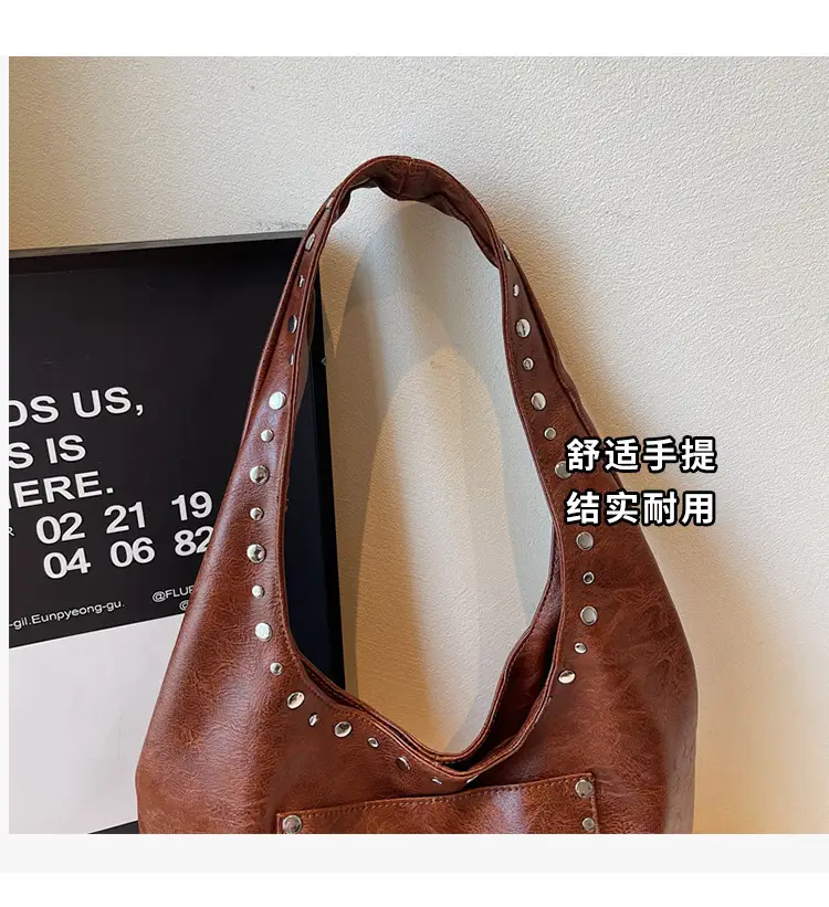 Retro Rivet Leather Shoulder Bag for Women — feature 3