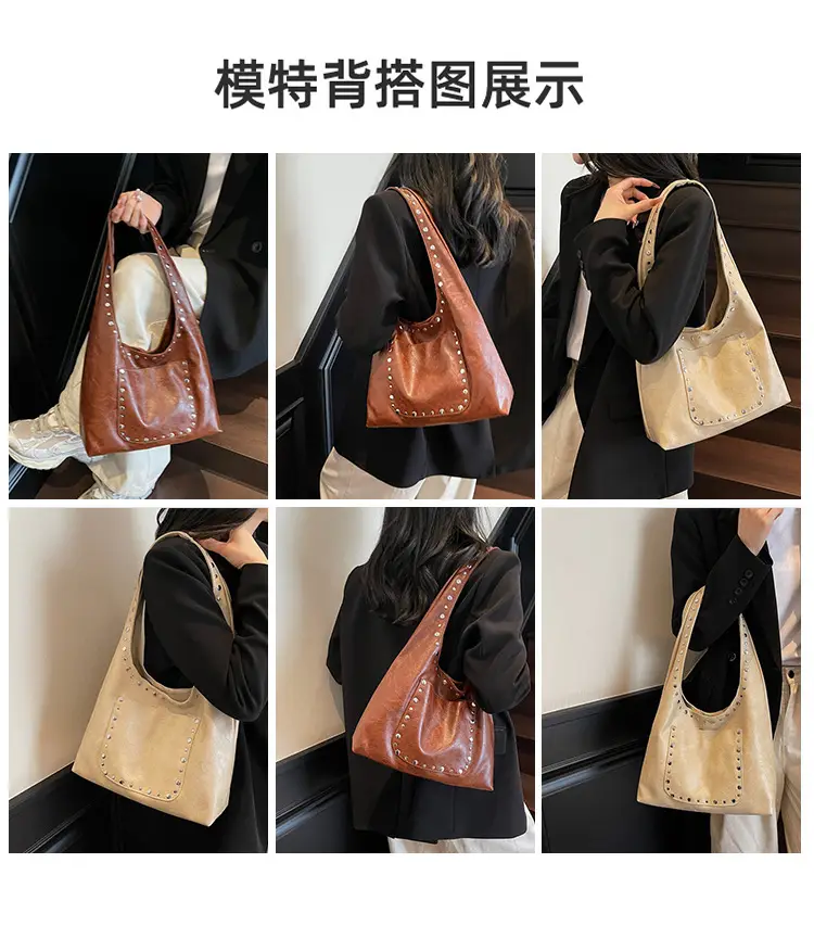 Retro Rivet Leather Shoulder Bag for Women — feature 7