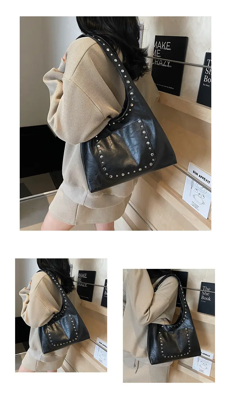 Retro Rivet Leather Shoulder Bag for Women — feature 9