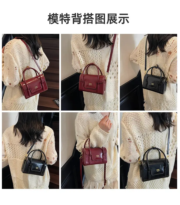 Korean Retro Small Square Handbag Maroon 2025 — feature 12