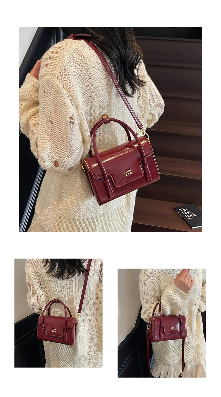 Korean Retro Small Square Handbag Maroon 2025 — feature 13