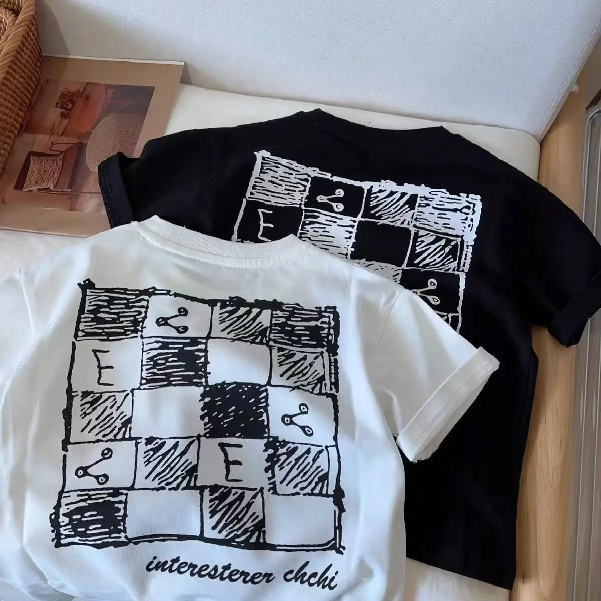 Boys Pure Cotton Short Sleeve T-Shirt White Black FKD Print - Image 5