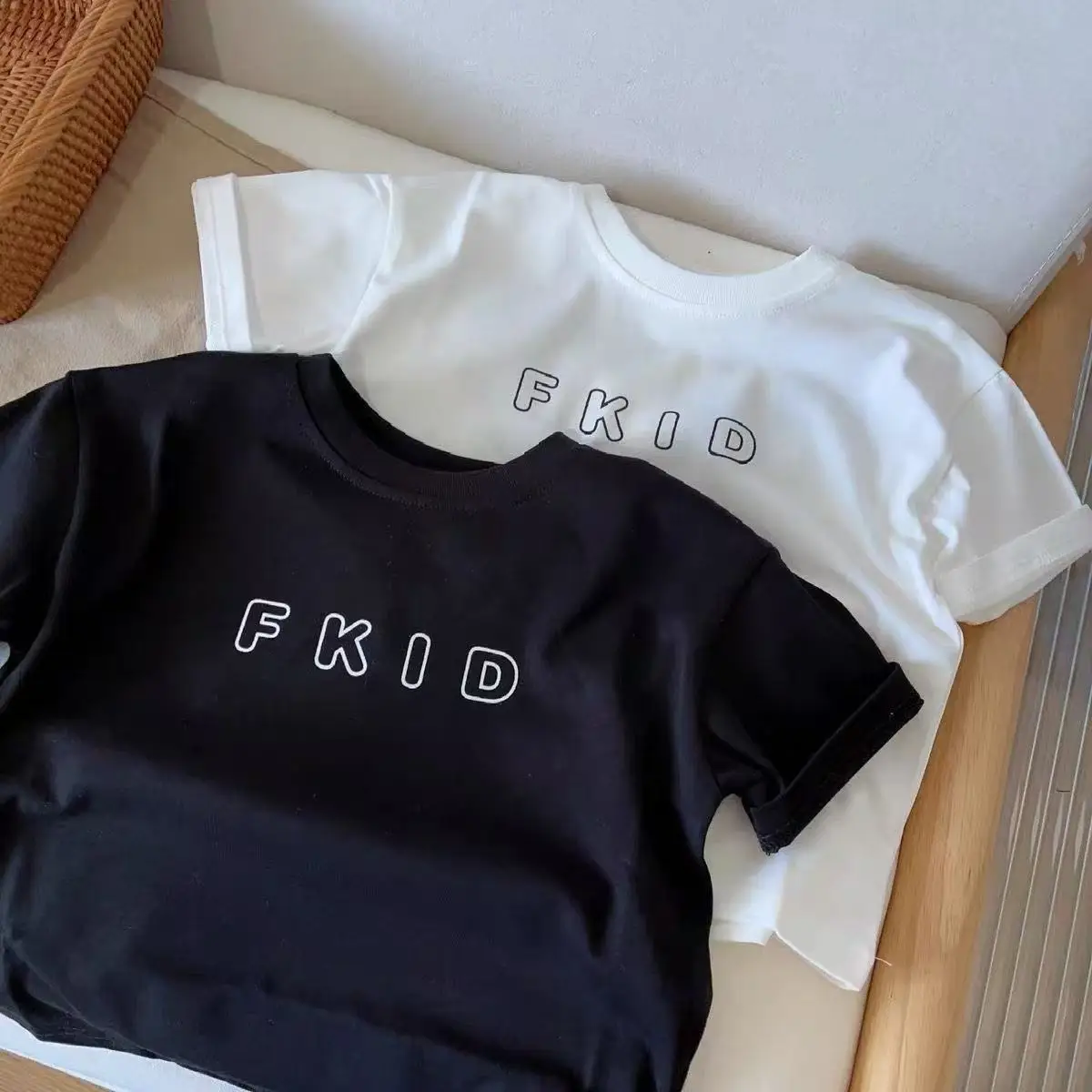 Boys Pure Cotton Short Sleeve T-Shirt White Black FKD Print - Image 6