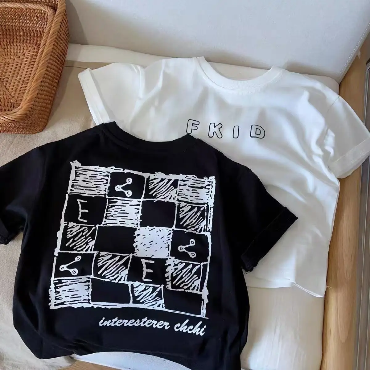 Boys Pure Cotton Short Sleeve T-Shirt White Black FKD Print — feature 2