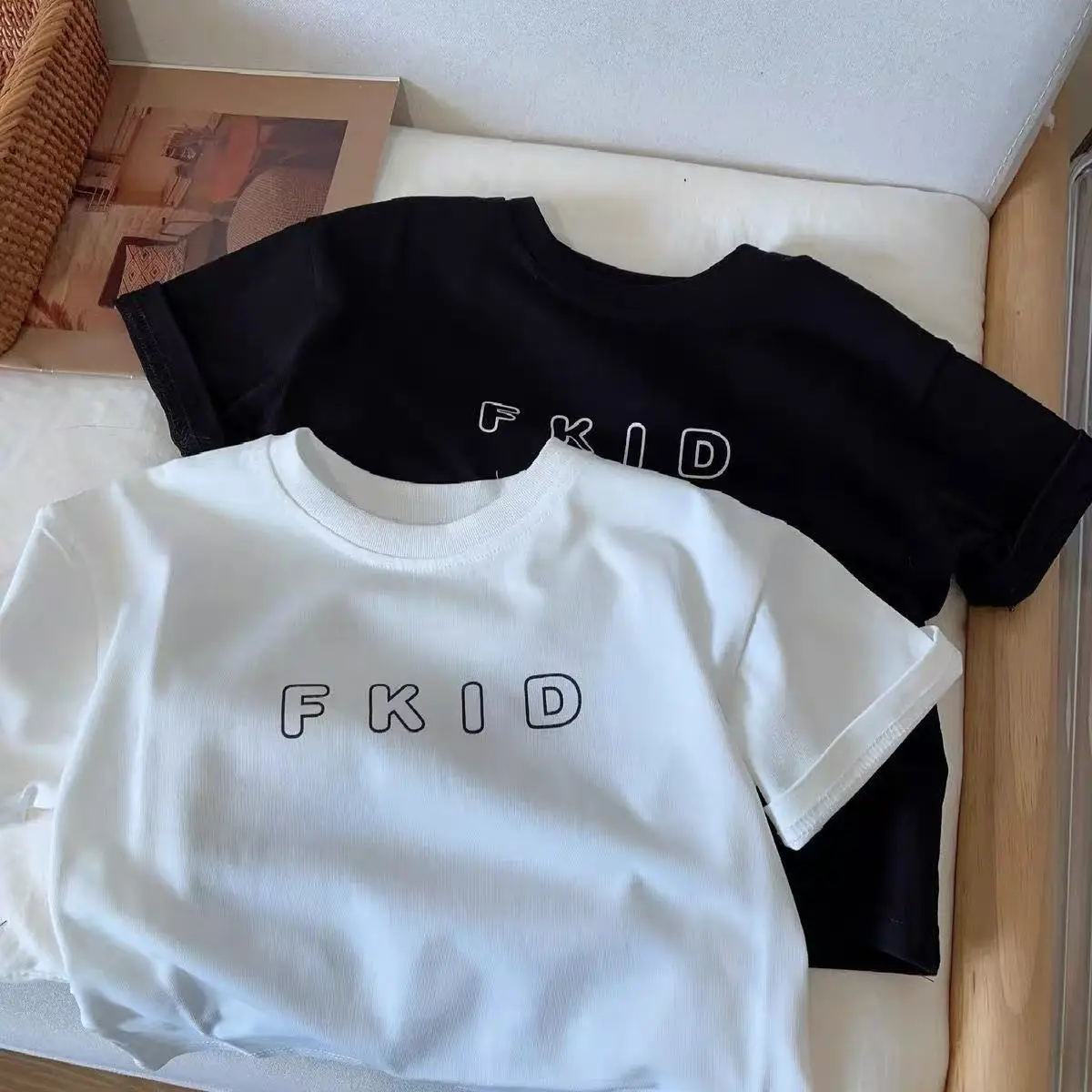Boys Pure Cotton Short Sleeve T-Shirt White Black FKD Print — feature 4