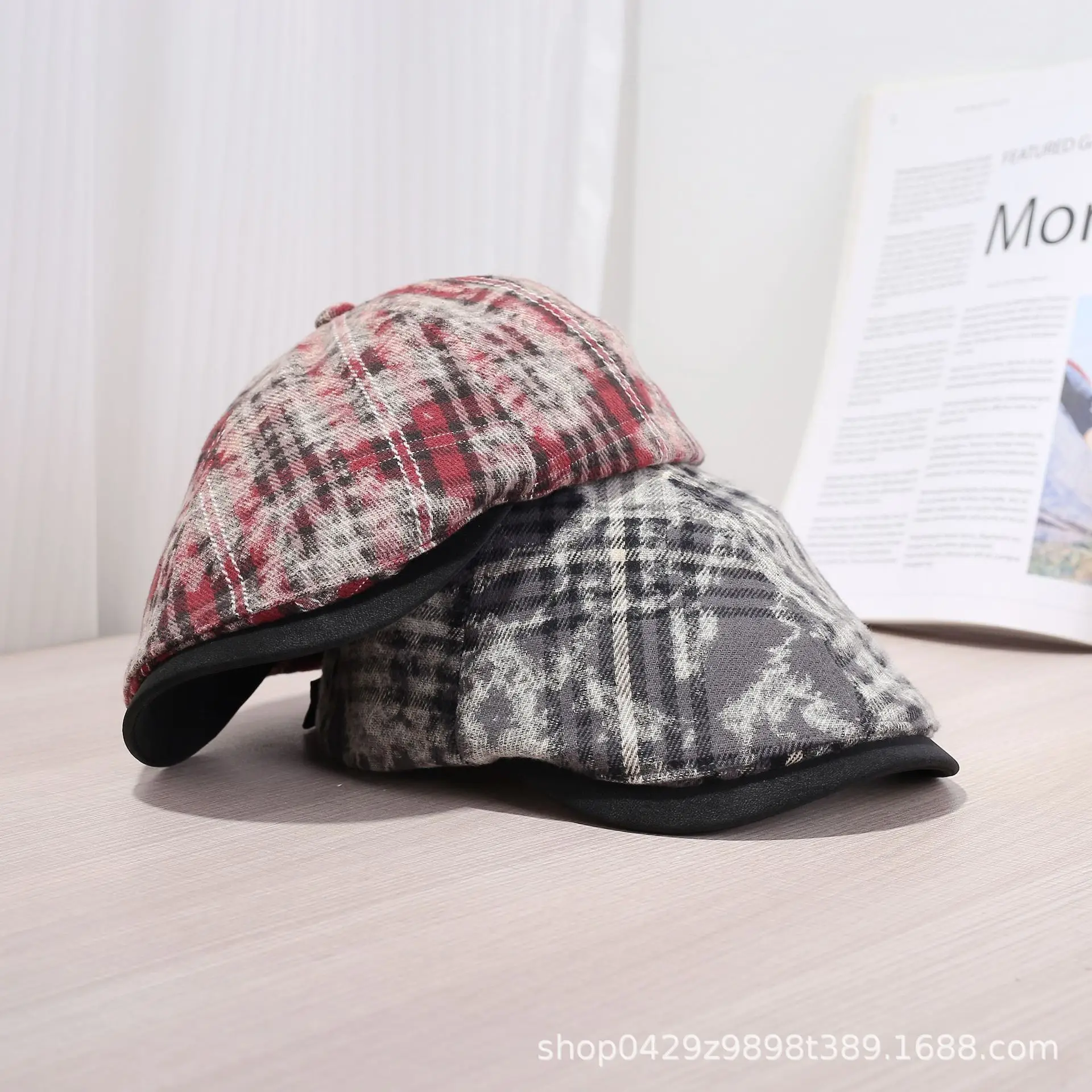 Korean Plaid Tie-Dye Hats for Women Large Circumference - Image 6