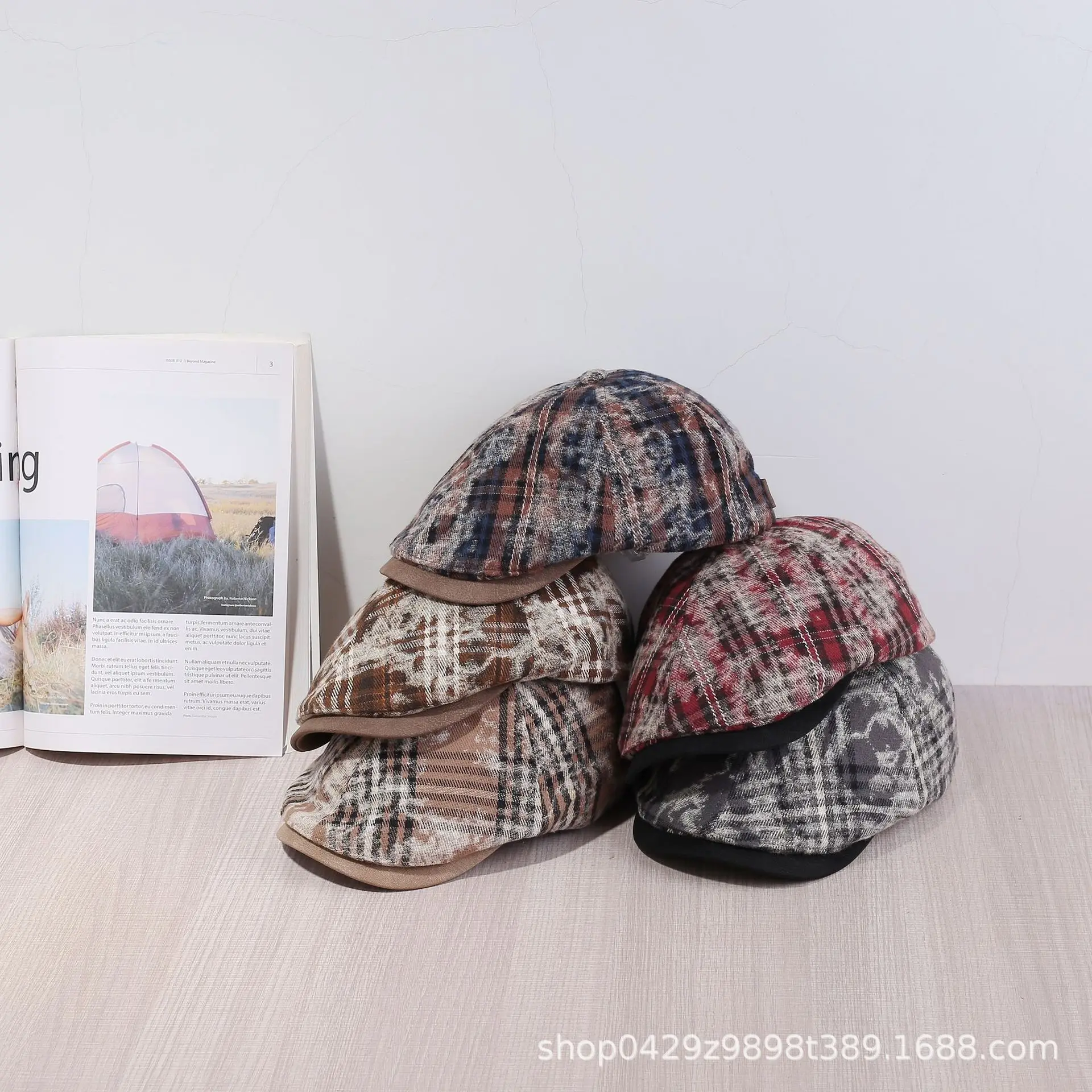 Korean Plaid Tie-Dye Hats for Women Large Circumference - Image 7