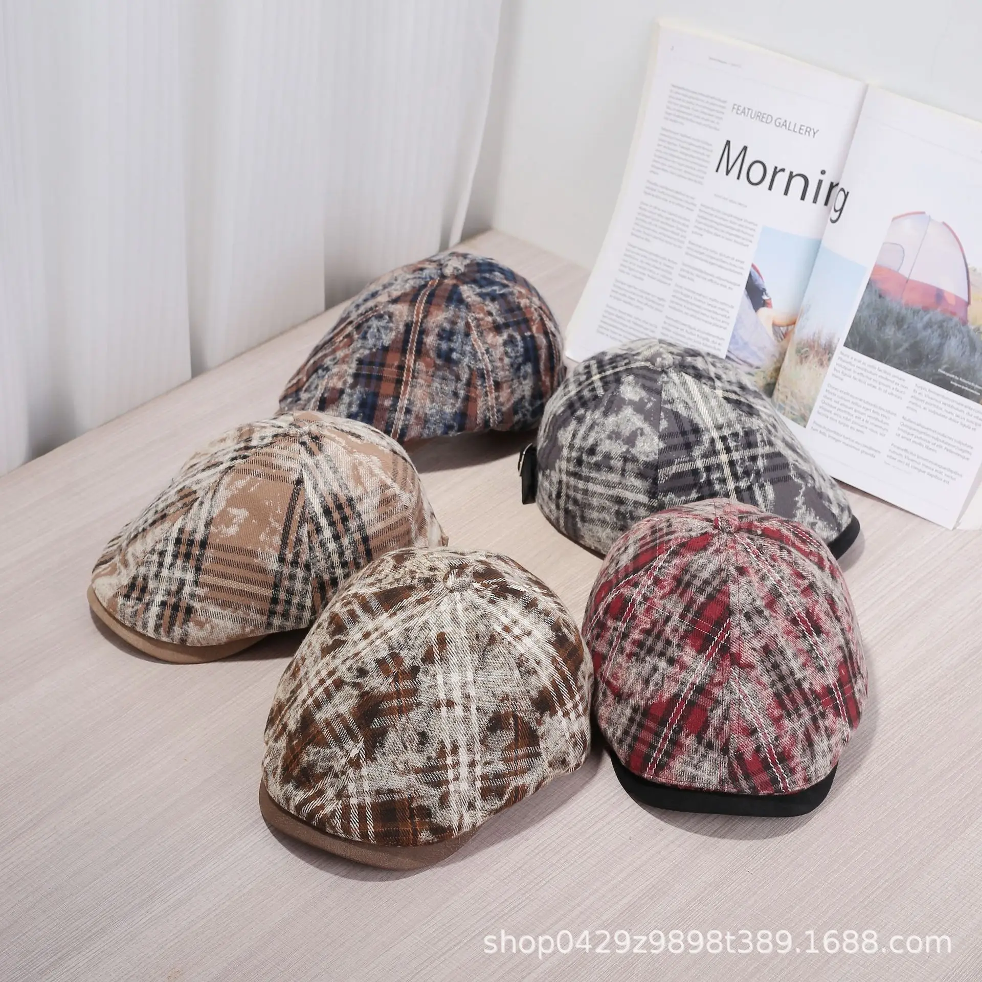 Korean Plaid Tie-Dye Hats for Women Large Circumference — feature 2