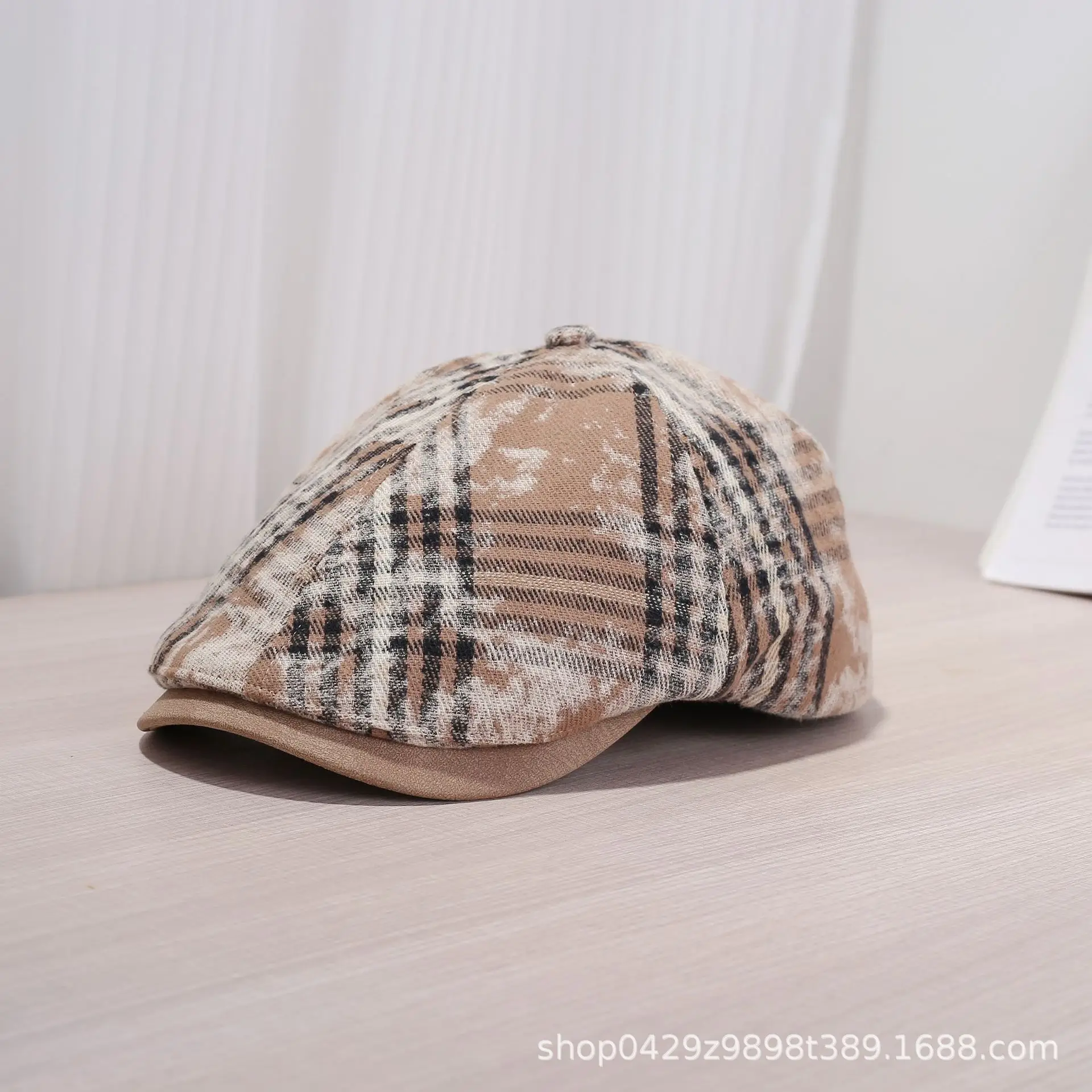 Korean Plaid Tie-Dye Hats for Women Large Circumference - Image 2