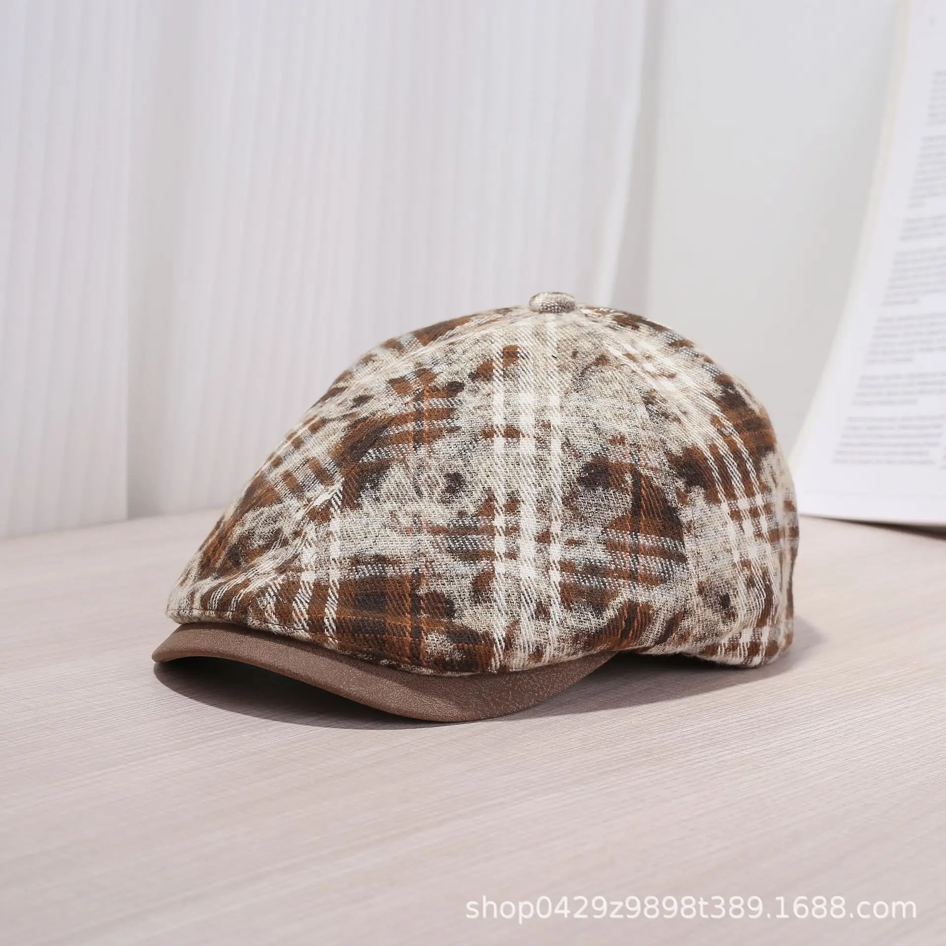 Korean Plaid Tie-Dye Hats for Women Large Circumference - Image 3