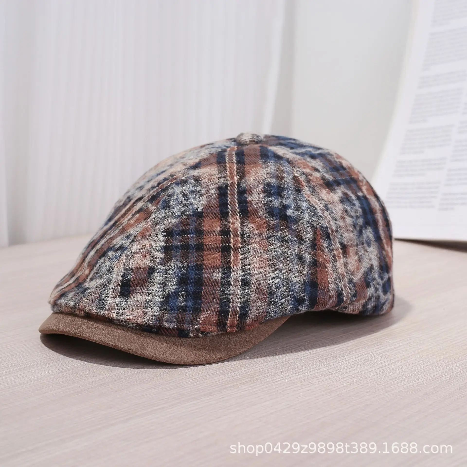 Korean Plaid Tie-Dye Hats for Women Large Circumference - Image 4