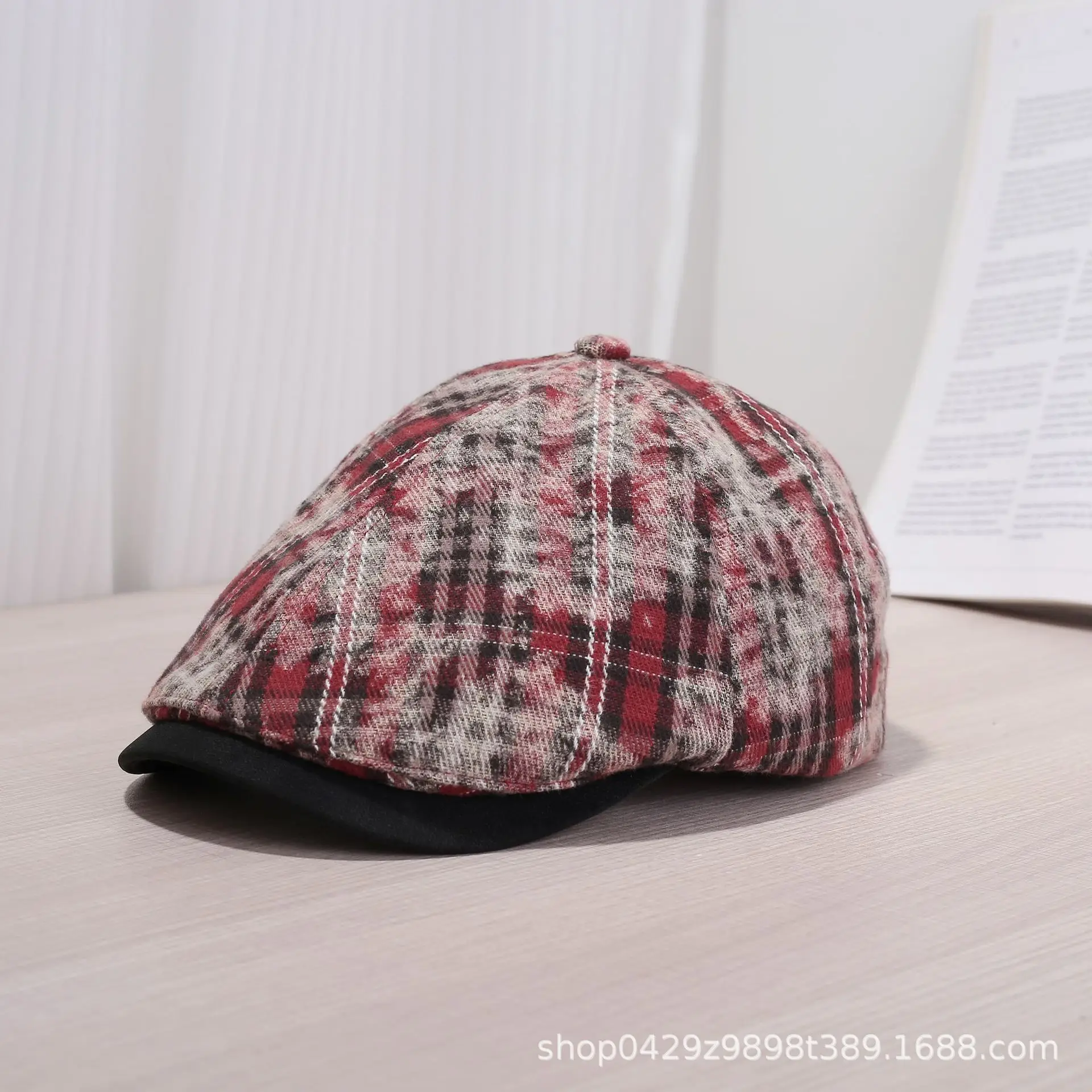 Korean Plaid Tie-Dye Hats for Women Large Circumference - Image 5