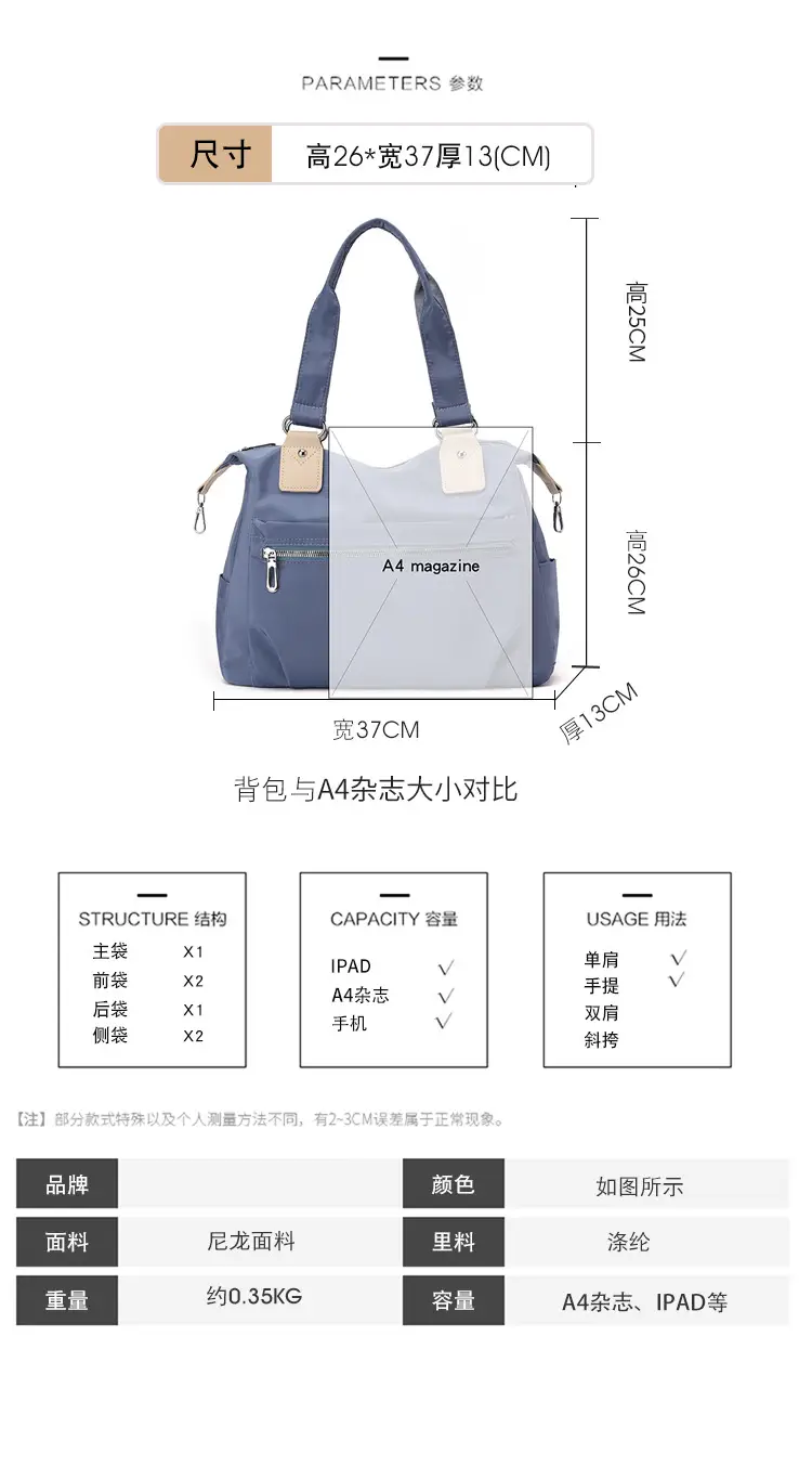 Blue Large Capacity Shoulder Bag for Women — feature 14