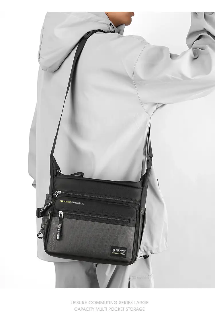 Men's Oxford Cloth Business Shoulder Bag Large Capacity Green — feature 12