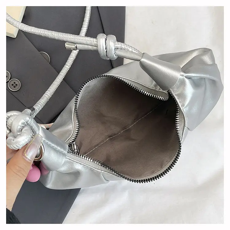 Silver Oil Leather Shoulder Bag for Women — feature 12