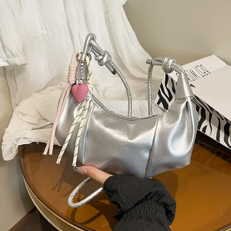 Silver Oil Leather Shoulder Bag for Women — feature 16