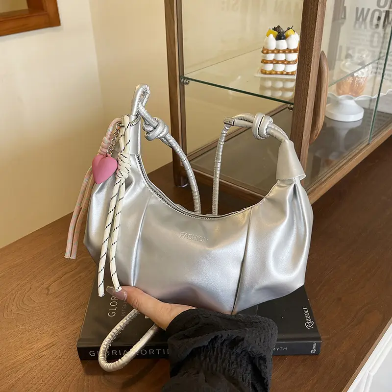 Silver Oil Leather Shoulder Bag for Women — feature 19