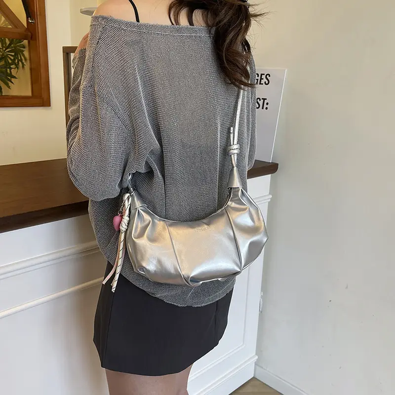 Silver Oil Leather Shoulder Bag for Women — feature 27