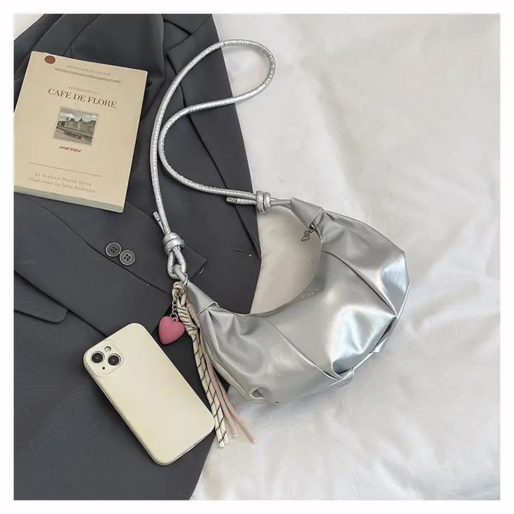 Silver Oil Leather Shoulder Bag for Women — feature 6