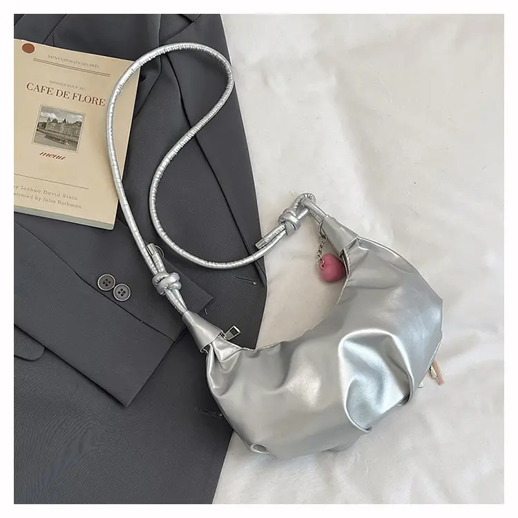 Silver Oil Leather Shoulder Bag for Women — feature 7