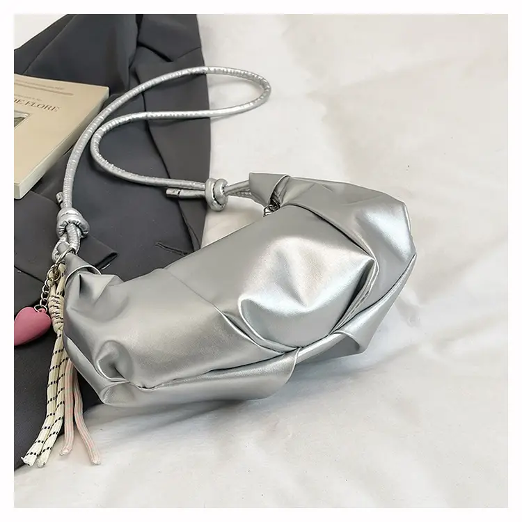 Silver Oil Leather Shoulder Bag for Women — feature 9