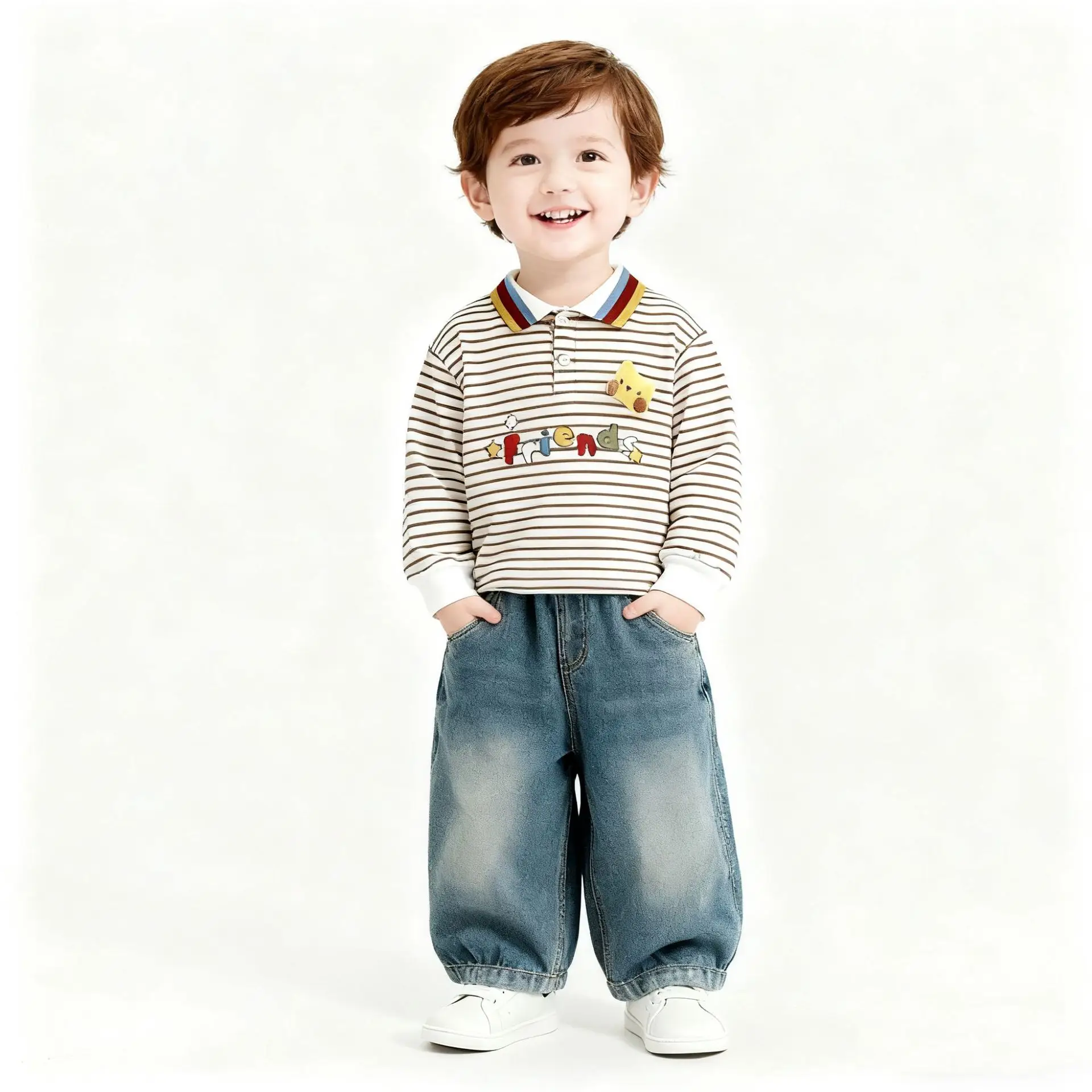 Children Striped T-Shirt 2025 New Autumn Boys Korean Doll