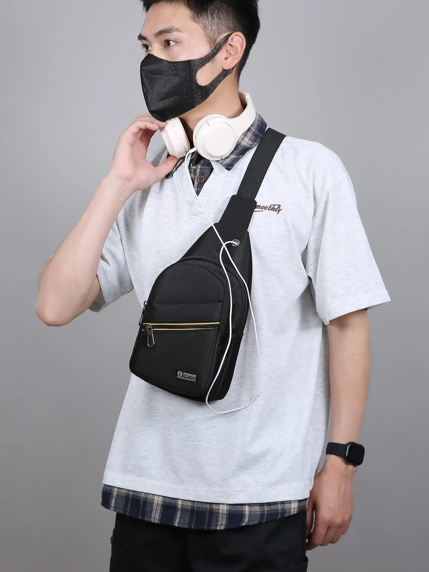 Men's Navy Blue Crossbody Bag for Business & Sports Use
