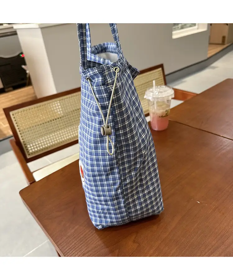 Cute Puppy Canvas Bag Blue Checkered Large Capacity — feature 4